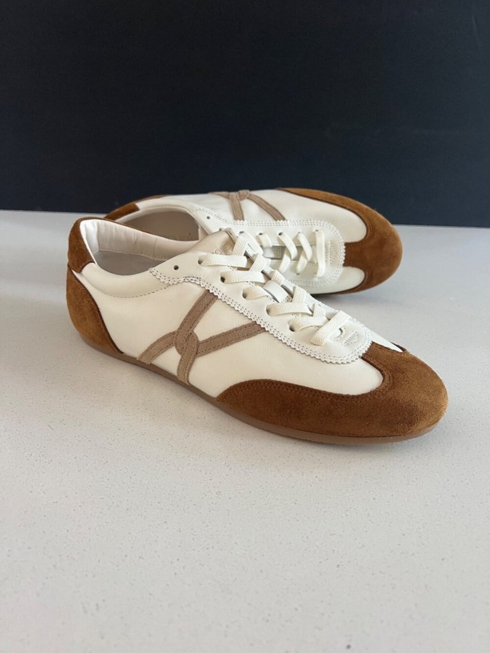 VERONICA BEARD Riviera Slim Leather-Suede Trainer Sneakers SIZE 8